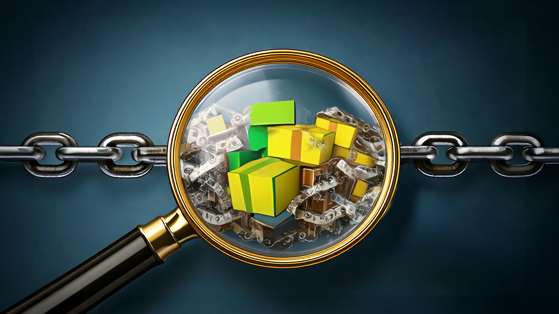 Magnifying glass over a company supply chain