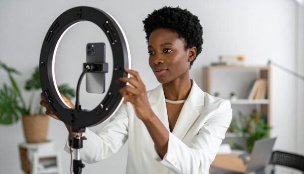 An influencer sets up their filming equipment to capture content.