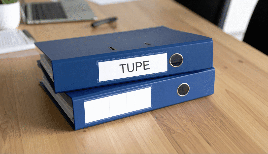 Two folders labelled TUPE, to signify the TUPE paperwork that comes with purchasing a business.