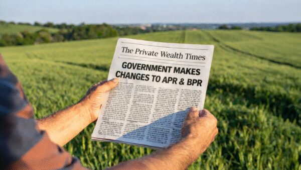 A farmer reads a newspaper detailing the UK Government's changes to APR & BPR