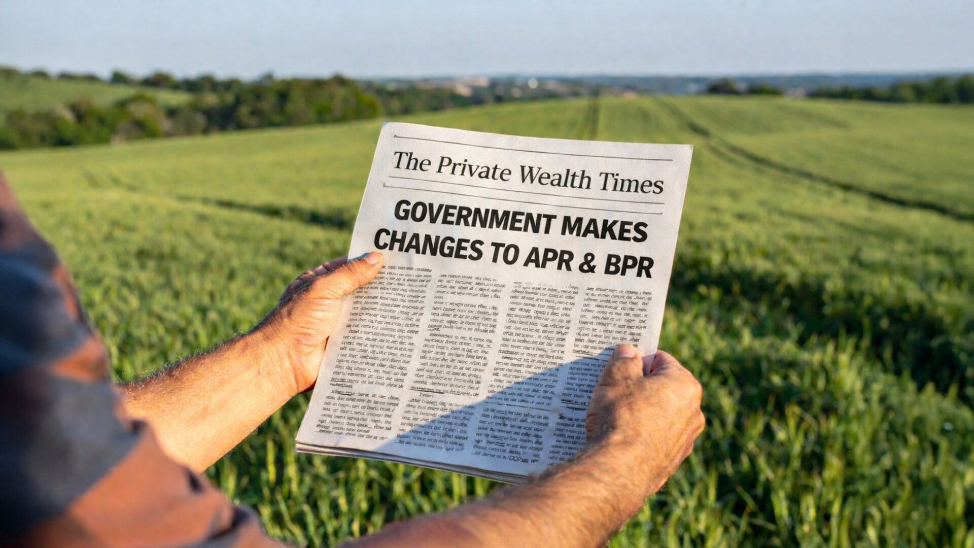 A farmer reads a newspaper detailing the UK Government's changes to APR & BPR